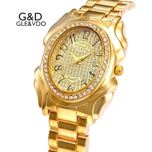 2017 G&D GLE&VDO Brand Luxury Womens Watches Gold Fashion Womems Bracelet Watches Rhinestone Ladies Dress Watch reloj mujer