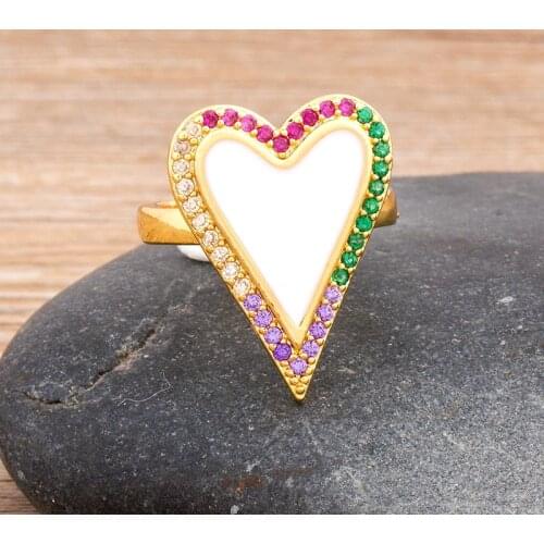 2020 New Design Copper Cubic Zircon Adjustable Gold Red Heart Rings for Women Female Popular Cute Love Romantic Jewelry Gift