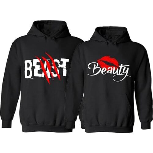 2021 BEAST AND BEAUTY Graphic Print Couple Hoodies Sweatshirt Black Hooded Lovers Sportswear Autumn Moletons Baseball Jersey
