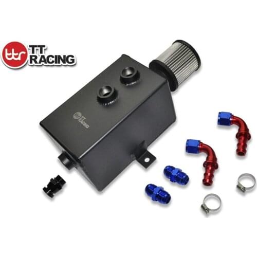 3L_OT_BK_KIT - Black Aluminium Oil Breather Catch Can Tank Kit 3L AN10 Filter Drain W/Fittings