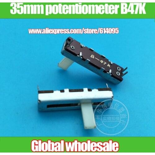6pcs 35MM straight slip fader single potentiometer B47K / mono fader 47KB handle length 12MM