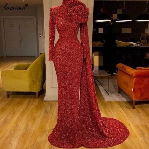 Plus Size Dubai Formal Evening Dresses Mermaid Sparkly Muslim Prom Dresses Woman Party Night Elegant Long Sleeves Gowns Vestidos