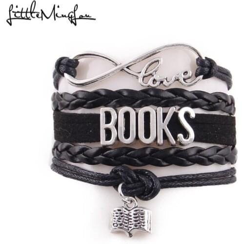 Little MingLou Infinity love Reading Books Bracelet book charm leather wrap men bracelets & bangles for women jewelry
