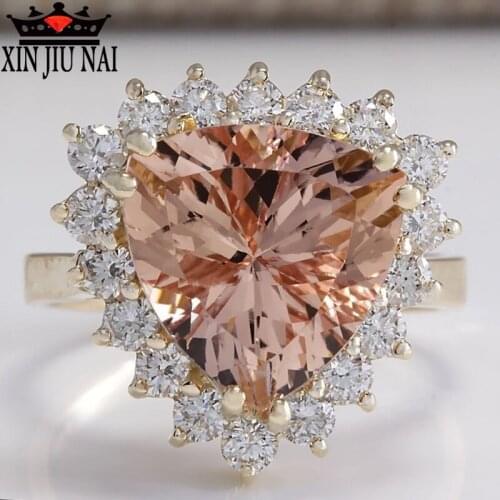 European fashion luxury champagne triangle Crystal Princess ring set with zircon CZ Party Jewelry exquisite gift womens rings