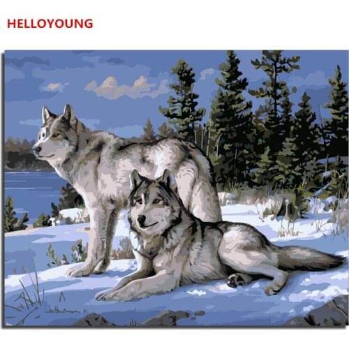 Group of wolves DIY Handpainted Oil Painting Digital Painting by numbers oil paintings chinese scroll paintings Home Decor