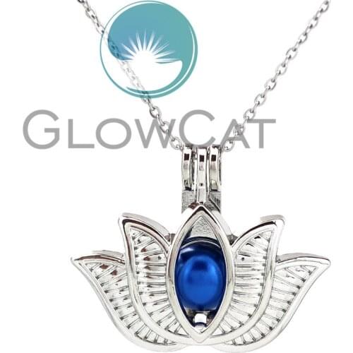 KK846 Large Lotus Flower Beads Cage Essential Oil Diffuser Aroma Pearl Cage Locket 20'' Chains Necklace Women Girl Friend Gifts
