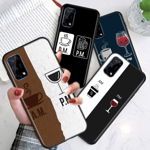 Coffee Wine Cup For Realme V15 X50 X7 X3 superzoom X2 C17 C11 C3 7i 7 6i 6S 6 5 Narzo 20 5G Pro Soft Phone Case