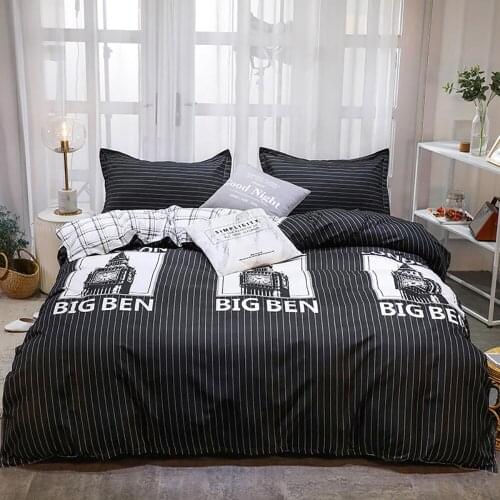 Big Ben With Black Strip Comforter Bedding Set Simple Duvet Cover With Sheet Leaves Cute Soft Cartoon Bed Set Drop Ship