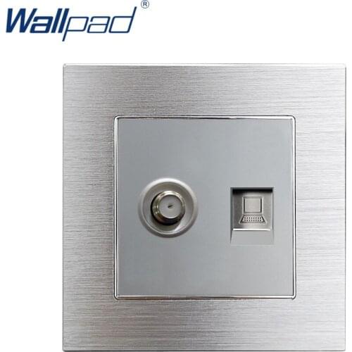 Computer & Satellite Socket Ethernet RJ45 CAT6 Wallpad Grey Aluminum Alloy Panel Electric Wall SAT Data Socket