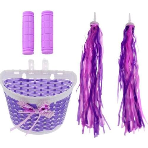 Kids Bike Basket Bike Cycling Front Basket With Handlebar Grip Tassels Streamers For Boys Girls Cycling Bicycle Bike Accessories