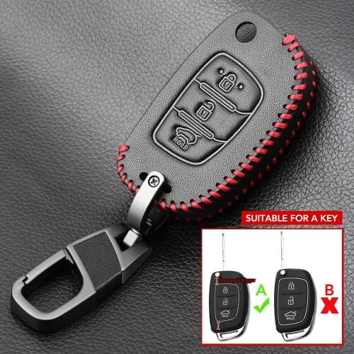 Leather Car Key Case For Hyundai Elantra Tucson i40 i20 i10 iX35 iX45 Creta Santa fe H-1 Cover Keyless Remote Fob 3 Button