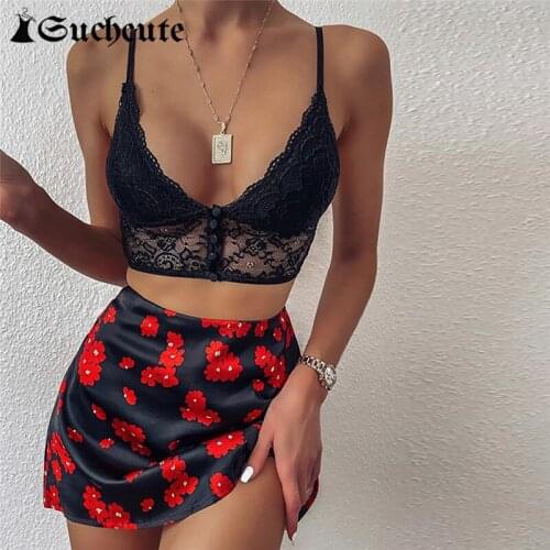 SUCHCUTE Y2K Aesthetic Lace See Through Corset Crop Top 2021 Summer Streetwear Sexy Deep V-Neck Sleeveless Skinny Tank Tops