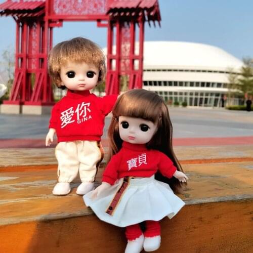 2pcs 16 Cm Doll Toys 1/8 BJD Boy and Girl Couple Doll Fashion Clothes with Exquisite Box DIY Toy Dress Up Doll Best Gift