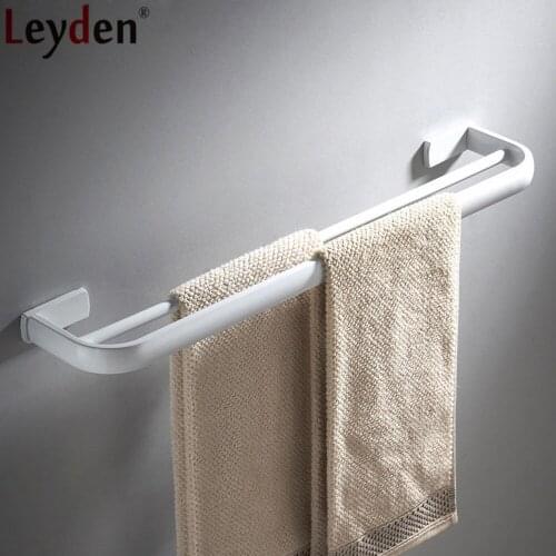 Leyden Whitened Solid Brass Wall Mounted Double Towel Bars Durable Towel Holders Bathroom Accessories Towel Rail Hangers