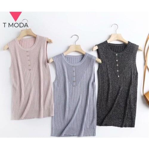 T MODA 2021 Summer Women Knitted Tank Tops Sleeveless T-Shirt Female Fashion Slim Sweater Vest Casual Ladies Elegant Pullover
