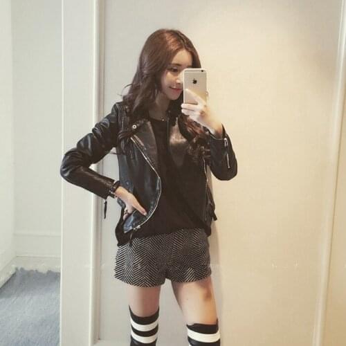 Fashion Womens PU Leather Jacket Short Slim Jaqueta De Couro Feminino O-Neck Black Gray Female Coats Jackets CJ321