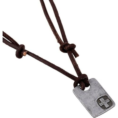 Fashion Alloy Cross Leather Necklace Vintage Pendant Adjustable Long Rope Chain Retro Metal Charms Women Men Hippie Punk Jewelry