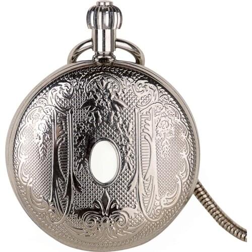 5pcs/lot Fashion Silver Steel Mechanical Pocket Watch High Quality Men Women Military Pendant Watch FOB Chain for Men Women