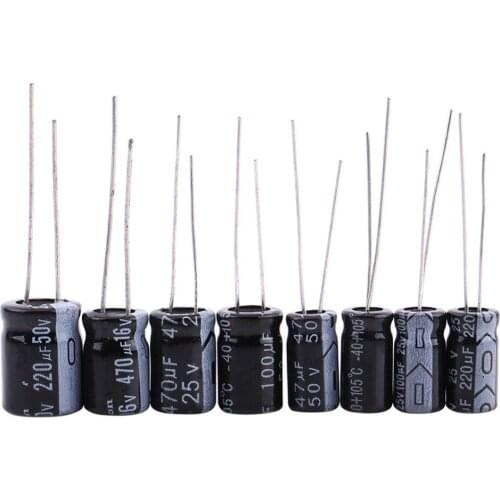 125pcs 1uF~2200uF 25 Values Electrolytic Capacitors Assortment Kit Set