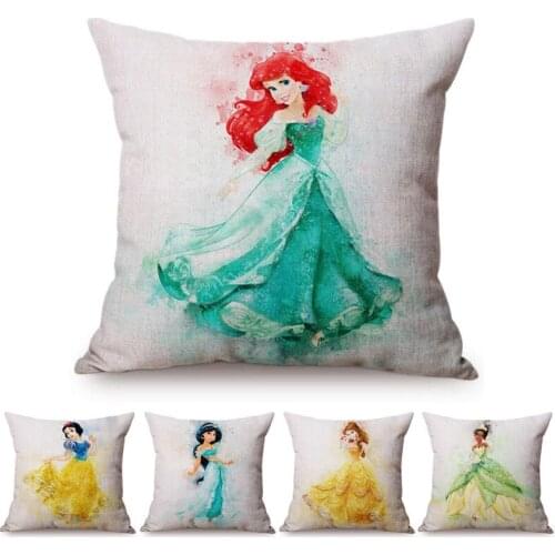 Watercolor Splatter Art Cute Girls Sofa Cushion Cover Beautiful Woman Printed Cotton Linen Home Decoration Throw Pillow Cover