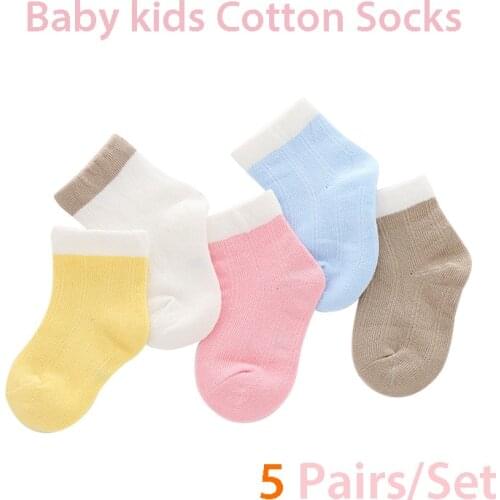 FEERIJT 5 Pairs/Set Baby Socks Cotton Solid Color Pink for Newborn Baby 2019 Kids Boy Girl Socks Set Spring Cute Baby Sock Thick