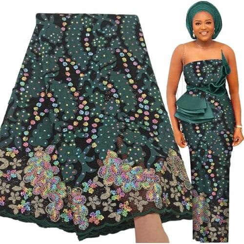 Bestway New African Lace Fabric 5 Yards Quality Sequins Embroidery Net Lace Nigerian Party Asoebi Dress Tailoring Material 2021