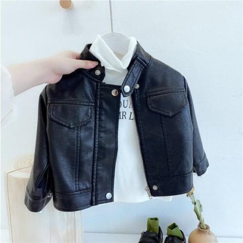 MILANCEL 2021 Autumn New Kids Clothes Leather Jackets Long Sleeve Girls Coat Stand-up Collar Children Outwear Boys Jacket