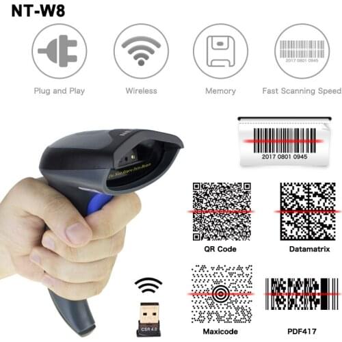 New arrival Handheld 2.4G Laser 2D Wireless Barcode Scanner 2000mAh long time scan USB Wireless/Wired bar Code Reader NT-W8