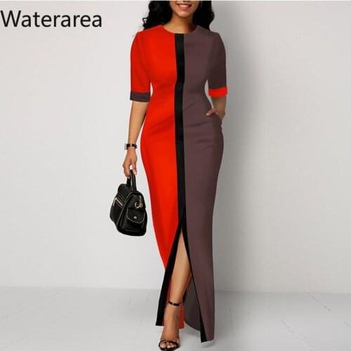 Waterarea Plus Size Women Summer Dress O-Neck Short Sleeves Ribbon Patchwork Sexy Long Maxi OL Dress Africa Vestidos Pockets