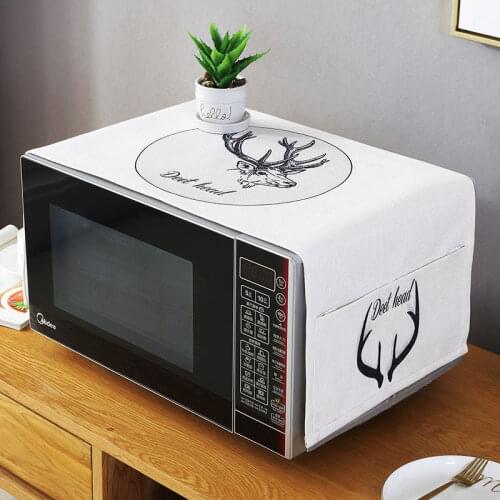 New high quality black white deer Microwave oven dust cover The oven shield Cloth art Rural style with Store content bag
