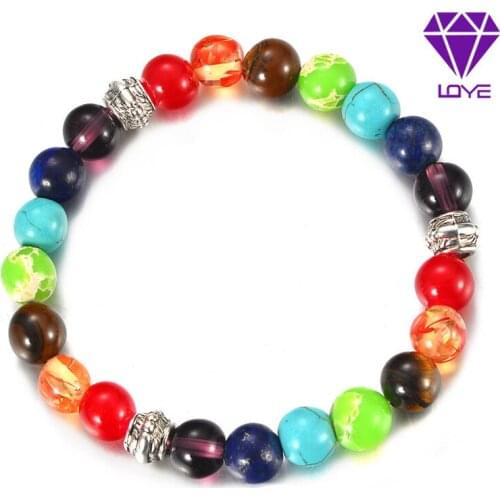 Rainbow colorful chakra natural stone colorful chakra energy yoga beads bracelet