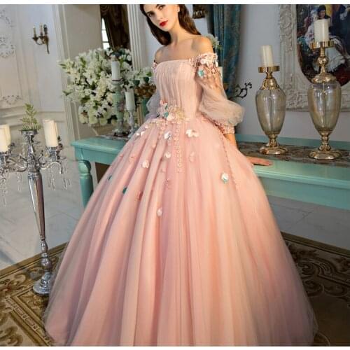 Pink slash collar lantern sleeve carnival ball gown medieval dress Renaissance princess fairy costume Victorian dress/Marie