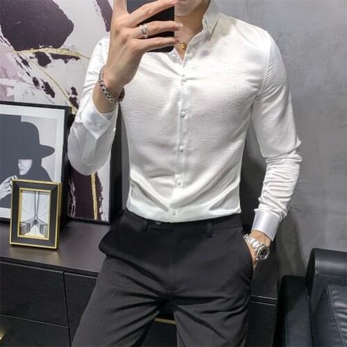Bright Color Shirt Men Autumn New Long Sleeve Men Dress Shirts Fashion 2020 All Match Slim Fit Business Formal Wear Blouse Men