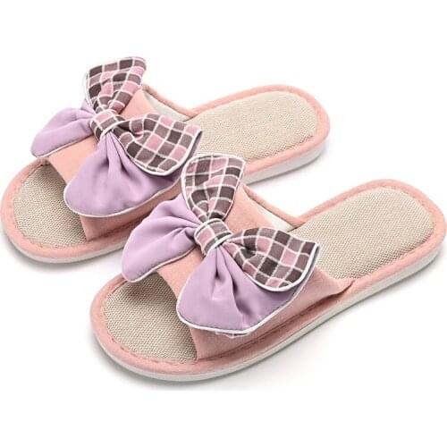 Women Sandals Flip Flops Slippers New Summer Fashion Butterfly-Knot Indoor Checkered Home Non-Slip Shoes Slides Solid Casual