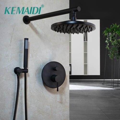 KEMAIDI 5 Choice Black Concealed Shower Faucets Set 12" Brass Rainfall Shower Head Single Handle Mixer Tap Bathroom Shower