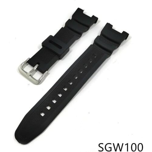 Sport Silicone Strap For Casio G-Shock SGW-100 SGW100 Smart Watch Waterproof Black Wristbands Stainless Steel Buckle Wriststrap