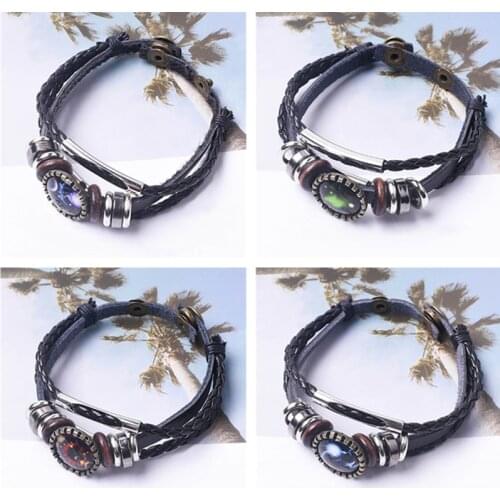 Luminous Bracelet 12 Constellation Bracelets Zodiac Horoscope Braided Leather Bangle For Men Women Jewelry Accessories