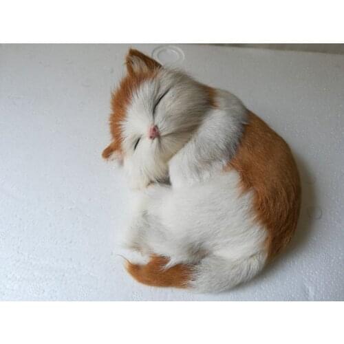 Plastic&furs white&yellow sleeping cat hard model about 14x11cm simulation cat stage prop craft home decoration toy gift w0235