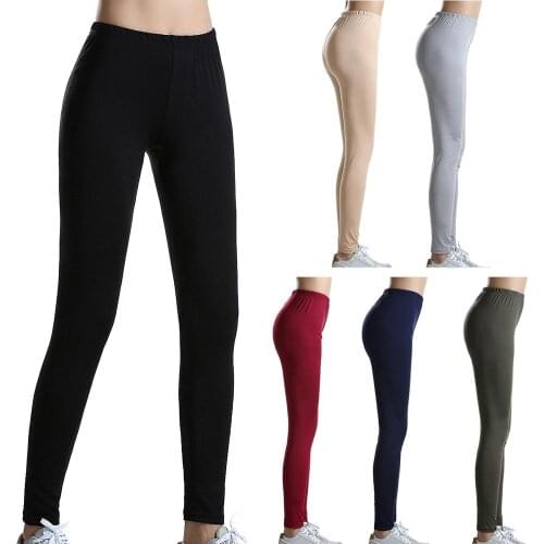 Women Elastic High Waist Workout Yoga Pants Leggings Solid Color Slim Trousers