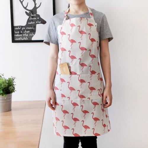 1PC Flamingo Cotton Linen Apron Woman Adult Bibs Home Cooking Baking Coffee Shop Cleaning Aprons Kitchen
