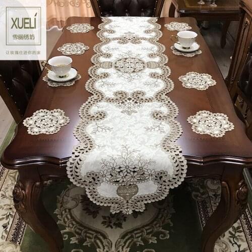 Ivory white lace High-end luxury embroidery cloth art table cloth Tea table runner cover Table mat Dust cover towel 1pc HTJC