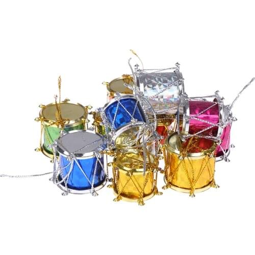 12pcs Small Drum Toys Christmas Ornament Colorful Mini Gift Christmas Tree Pendant New Year Ornaments Decorations