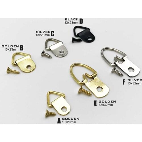 25pcs Golden Silver Black Triangle D-Ring Hanging Oil Painting Mirror Picture Frame Hanger Art Work Photo Wall Hook with screws