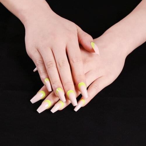 24pcs Light Pink French Ballet False Nails Yellow Decoration Press On Nails Cute Student Nail Extension Simple Manicure Beauty