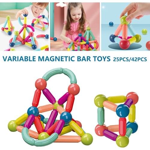 25 - 42 Pcs Magnet Childhood Education Magnetic Building Blocks DIY Puzzle Early Toys Childrens Gifts Sticks Toys Montessori