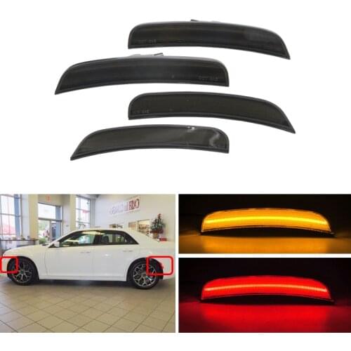 4x F&R Amber Red Led Side Marker Lights For Chrysler 300 2015 2016 2017 2018 Clear/Smoke