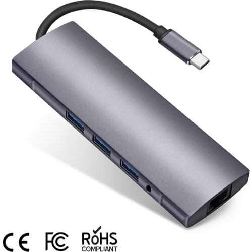 9 in 1 USB Type C Docking Station USB C to 4K HDMI/USB3.0/Gigabit Network/PD Charging/SD/TF Card Reader/3.5mm AUX for Laptops