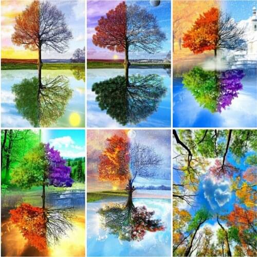 EverShine 5D DIY Diamond Embroidery Full Square Tree Mosaic Kits Diamond Painting Landscape Cross Stitch Season Rhinestones Art