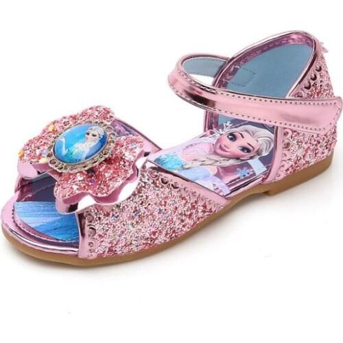 Disney Frozen Baby Girls Sandals WIth Bow Cartoon Princess Elsa Flat Shoes Sequin Sandals Summer Girls Shoes