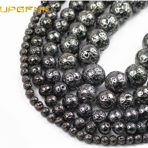 Natural Stone Gun Black Lava Hematite Beads Round Loose Beads For Jewelry Making DIY Necklace Bracelet Accessories 4 6 8 10 12mm